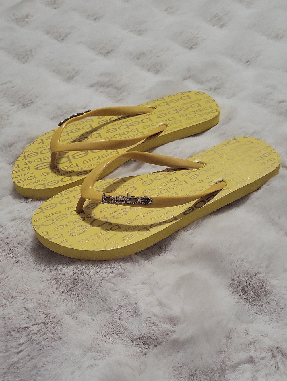 Bebe Samirah Rhinestone Yellow Flip Flops